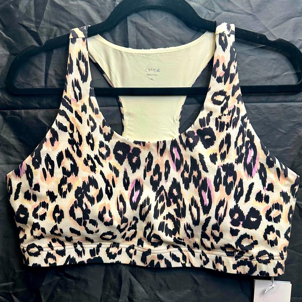 JOHNNY WAS Calme Endurance Sports Bra SizeXl Off White & Cheetah Print
